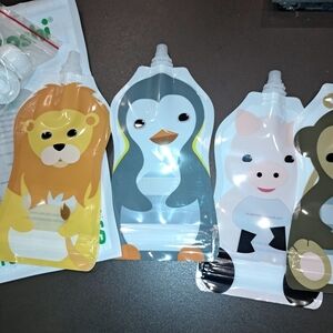 Squooshi 6 Pak Animal-Themed Reusable Pouches - Set of 6 Nwot